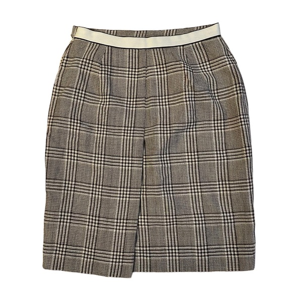 Valentino Miss V Pencil Skirt Plaid Prince de Galles with Logo Waistband Size 12 - Picture 3 of 4